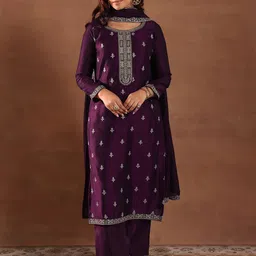 Libas Ethnic Motifs Embroidered Sequinned Straight Kurta With Trousers & Dupatta image 2