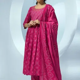 Libas Women Bandhani Printed Empire Sequinned Kurta with Trousers & With Dupatta image 5