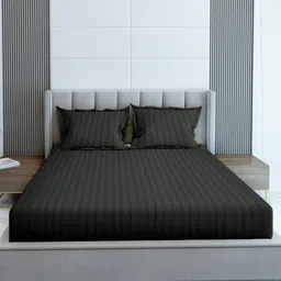 LABHAM Grey Striped Cotton 210 TC King Bedsheet with 2 Pillow Covers-image-50