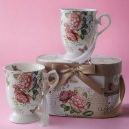 A Vintage Affair- Home Decor White & Pink Printed Ceramic Glossy Cups-18