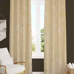 RIDHAAN Cream 2 Pieces Geometric Room Darkening Velvet Window Curtains-6