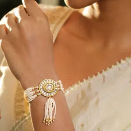 Rubans 22K Gold Plated Kundan Studded & Pearl Beaded Traditional Bracelet-image-19