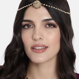 I Jewels White  Gold-Plated Kundan Studded & Beaded Matha Patti-42