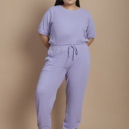 Rigo Plus Size Printed Crop Top With Joggers Co-Ords Set image 4