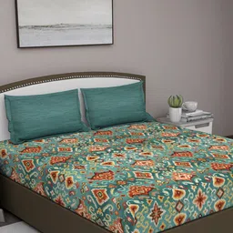 GM Blue Abstract 210 TC Cotton 1 Super King Bedsheet with 2 Pillow Covers-image-18
