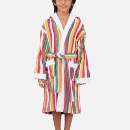 RANGOLI Kids Pink & White Striped 400 GSM Pure Cotton Bath Robe-32