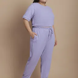 Rigo Plus Size Printed Crop Top With Joggers Co-Ords Set image 2