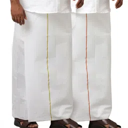 Viveagham Men Pack of 2 Assorted Double Layer Dhotis with Border image 3
