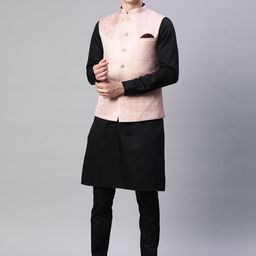 ESSAS club Men Geometric Jacquard Weave Nehru Jacket with Pocket Square image 2