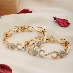 Saraf RS Jewellery Set Of 2 Gold-Plated White AD-Studded Floral Handcrafted Bangles-27