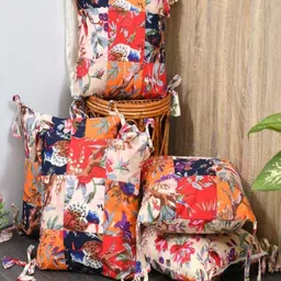 INDHOME LIFE Red & Blue Set of 5 Floral Square Cushion Covers-picture-52