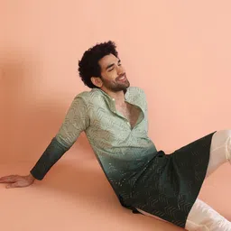 KISAH Men Ombre Embroidered Regular Sequinned Kurta with Trousers image 5