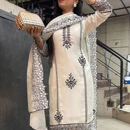 KALINI Floral Embroidered Regular Thread Work Kurta with Trouser & Dupatta image 5