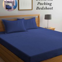 Arrabi Bookfold Blue Striped 300 TC King Bedsheet & Pillow Covers-image-27