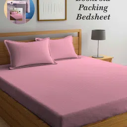 Arrabi Bookfold Pink Striped 300 TC King Bedsheet & Pillow Covers-image-40