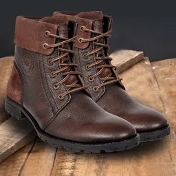 Allen Cooper Men Brown Solid Genuine Leather Mid-Top Flat Boots-image-16
