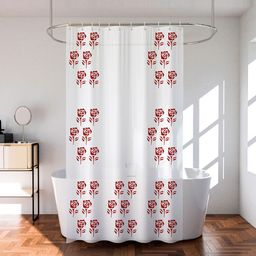 Kuber Industries Transparent & Red 6 Pieces Printed Waterproof Shower Curtains-4
