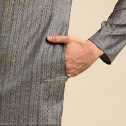 Anouk Men Grey Woven Design Kurta with Pyjamas image 5