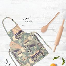 ArtzFolio Elephant Pattern D3 Kids Green & Grey Printed Cotton Apron-10