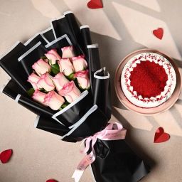 Luxe Pink Roses N Red Velvet Cake Duo-image-30