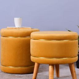 Shadowkart Beige Cylindrical Wooden Ottoman-image-22