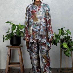 Rhe-Ana Floral Printed Mandarin Collar Pure Silk Top & Trouser-picture-21