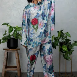 Rhe-Ana Floral Printed Mandarin Collar Pure Silk Top & Trouser-27