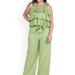 Lirose Shoulder Strap Pure Cotton Top With Flared Trouser Co-Ords image 1