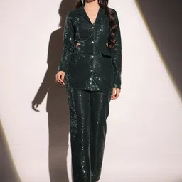 B'Infinite Emerald Dazzling Embellished Sequined Blazer With Trouser Co-Ords image 1