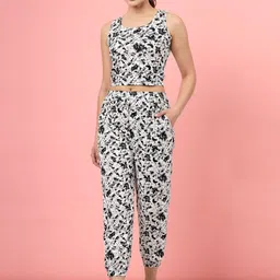 Clora Creation Printed Round Neck Top With Joggers-29