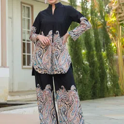 JISORA Mandarin Collar Printed Top With Palazzo Co-Ords-picture-27