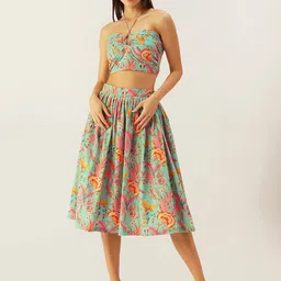 DressBerry Women Sea Green & Pink Printed Co-Ords-picture-23