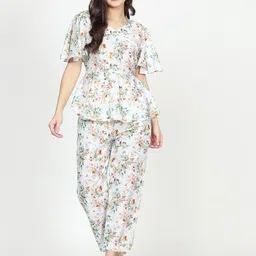 Chanting Blue Muslin Bell Sleeve Angrakha Top & Trousers-picture-32