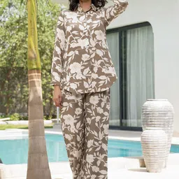 Divena Floral Printed Long Sleeve Shirt With Trousers-image-9