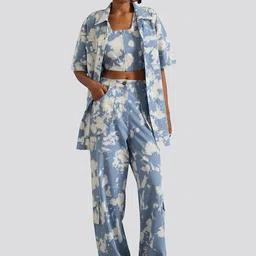 Muvazo Dyed Square Neck Top With Shirt-Collar Shirt & Trouser Co-Ords-picture-30