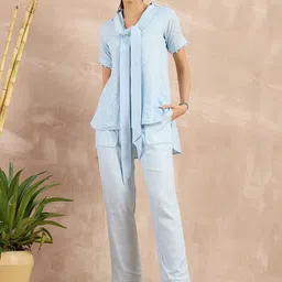 First Resort by Ramola Bachchan Self Design Organic Cotton Top With Trouser-image-38