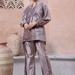 Sangria Embroidered Mandarin Collar Top & Trouser Co-Ords-picture-16