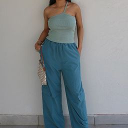 Obleka Ribbed One Shoulder Sleeveless Top & Trouser-image-27