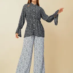 HOUSE OF MIRA Geometric Printed Mandarin Collar Tunic With Trouser Co-Ords-picture-15