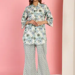 TAG 7 Floral Printed Mandarin Collar Pure Cotton Tunic With Palazzos-image-99
