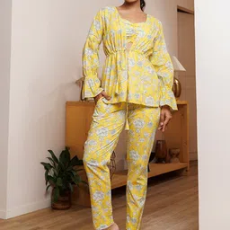 Ragavi Floral Printed Puff Sleeves Pure Cotton Top With Trousers-8