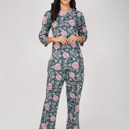 SPARSA Printed V-Neck Pure Cotton Top with Mid-Rise Palazzos Co-Ords-picture-34