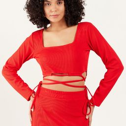 Athena Square Neck Tie Up Crop Top With Pencil  Skirt-picture-32
