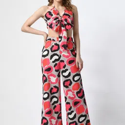 COATTIRE Printed Halter Neck Crop Top With TrousersCo-Ords-picture-8