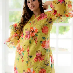 Ambraee Printed Schiffli Linen Tunic & Trousers-picture-18