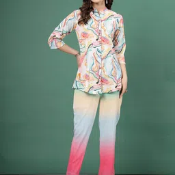 Clora Creation Abstract Printed Shirt With Ombre Design Trouser Co-Ords image 1