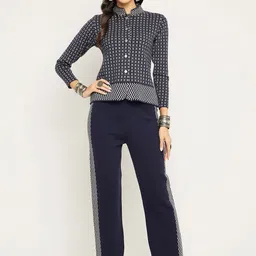 Zigo Self-Design Mock-Collar Top With Trouser-13