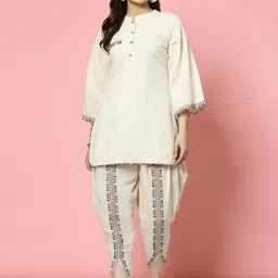 Clora Creation Kantha Work Mandarin Collar Tunic Top with Dhoti Co-Ords-picture-24