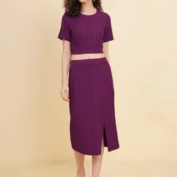 RAASSIO Self Design Crop Top With Skirt-picture-40