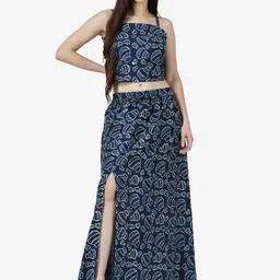 Popwings Printed Shoulder Straps Pure Cotton Top With Skirt-picture-18